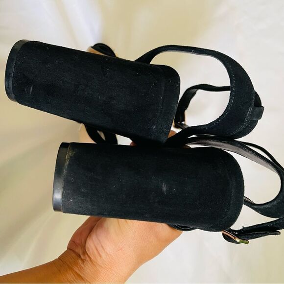 SANDRO PARIS Black Suede Sandals Gina Block Heels Studded Size 39 US 8.5 - Picture 9 of 11